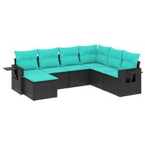 Ensemble de canapés de patio en polyrotin noir 7 pièces avec coussins, mobilier d'extérieur élégant - Product Image 2