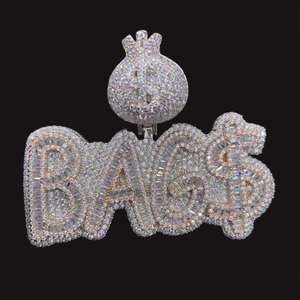 High Quality Hip Hop Dollar $ Money Bag Letter Pendant Necklace for Men <b>Iced</b> <b>Out</b> Bling Moissanite Silver Rope <b>Chain</b> Jewelry - Product Image 2