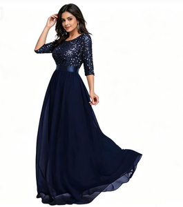 New Hot-selling Luxury Women Crew Neck Satin Straight Lace Elegant <b>Sequined</b> Celebrity Evening Dresses for Summer - Product Image 3