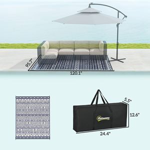 Tappeto da esterno reversibile impermeabile blu e bianco con motivo geometrico, 2,4 x 3 metri, con borsa per il trasporto - Product Image 3