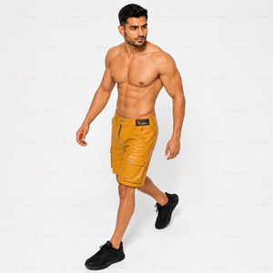 <b>Men's</b> <b>Yellow</b> Cargo <b>Shorts</b> Mid Waist Button Fly Solid Color Casual Style With Pockets Breathable Polyester Fabric - Product Image 6
