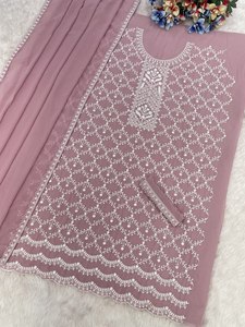 Ensemble Salwar en polyester rose poudré brodé pour femme avec dupatta, tenue traditionnelle indienne et pakistanaise pour mariage, longueur au sol - Product Image 2