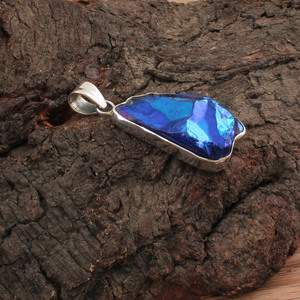 Dije de Plata de Ley 925 con Baño de Platino, Resina Azul Vintage, Gema Sunshine Durzy, Hecho a Mano, Unisex, Regalo de Aniversario - Product Image 2