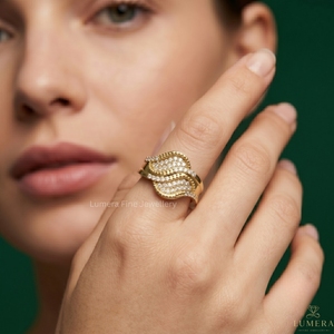 9K 10K 14K 18K Gold Lab Grown Diamond Wave Ring for Women | Luxury Moissanite <b>Infinity</b> Band | IGI Certified Fashion Jewelry - Product Image 5