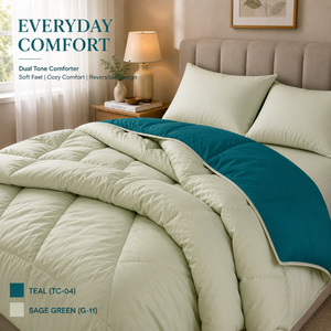 250 GSM Teal Sage Green Reversible Dual Tone Microfiber Comforter | Lightweight All Season <b>Bedding</b> <b>Quilt</b> for Home Bedroom Daily - Product Image 5
