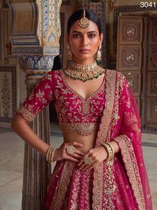 Indian Bridal <b>Lehenga</b> Set Velvet Netted Dupatta Zardosi Embroidered Wedding Dress Bride Outfit - Product Image 2