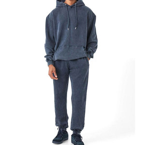 Custom Heavyweight Cotton Hoodie Sweatpants <b>Set</b> Acid Washed Vintage Unisex XL Tracksuits Solid Plus Size Reflective Printed Logo - Product Image 1