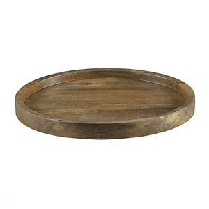 Plateau de rangement rond en bois rustique brun de grande taille |   Plateau de rangement décoratif de style européen pour table basse, arrangements floraux - Product Image 2