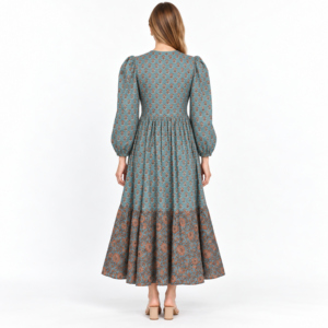 Vestido Maxi Bohemio para Mujer, Manga Larga, Estampado Floral, Corte en A, Escalonado, Cintura Natural, Casual, con Botones, Ecológico, para Otoño - Product Image 4