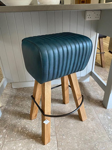 Vintage Leather <b>Bar</b> <b>Stool</b> with Mango <b>Wood</b> Structure Industrial Counter Height Chair for Cafe Kitchen Pub Decor - Product Image 4