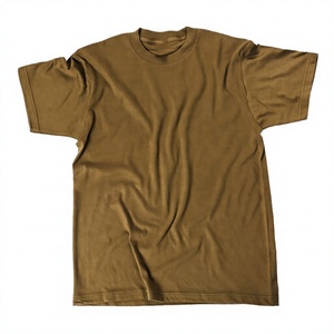 T-shirt décontracté pour homme en coton 100% vert olive, à manches courtes, col rond, coupe ample, avec motif, tricoté, respirant et écologique - Product Image 1