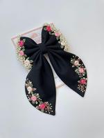 Joli nœud pour cheveux en acrylique brodé de cerises, 24 cm, écologique, léger, fait main, accessoires pour cheveux pour filles et femmes