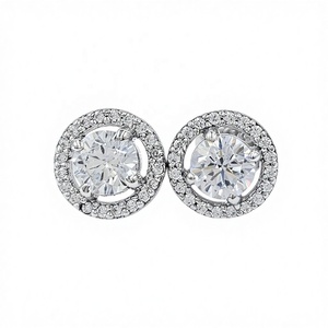 Pendientes de Botón de Circonita de Moda con Diseño Nuevo, Forma Redonda, Chapados en Rodio Clásico, para Aniversario - Product Image 1