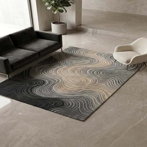 Luxury Gray Abstract Wave Area Rug Contemporary Plush Woolen Carpet Modern Tufted Living Room Bedroom Decorative Floor Rug Home - Product Image 5