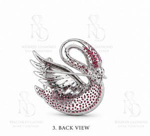Elegant Swan Pink Moissanite <b>Silver</b> Brooch Premium 925 Sterling <b>Silver</b> Green Eye Blazer <b>Dress</b> Scarf Lapel Pin Handcrafted Luxury - Product Image 5