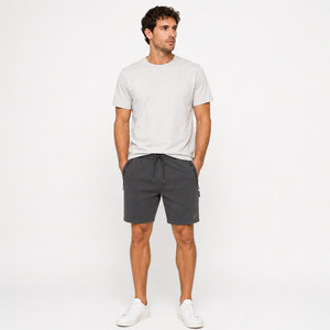 Pantalones Cortos Bermuda de Algodón para Hombre al por Mayor, Color Liso, Cintura con Cordón, Bolsillos con Cremallera, Ropa Casual - Product Image 3