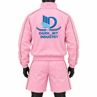 Ensemble de survêtement sportif rose pour homme, coupe-vent en polyester respirant, col montant, fermeture éclair intégrale, avec logo, idéal pour le printemps
