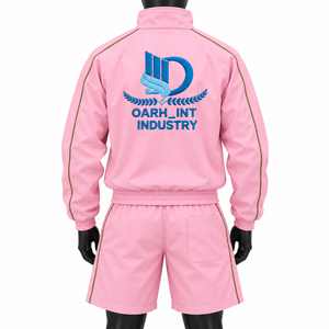 Conjunto Deportivo Cortavientos Rosa para Hombre, Poliéster Transpirable, Ropa de Primavera, Cuello Alto, Cierre Completo con Logo - Product Image 2