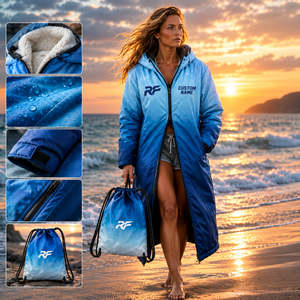 Outdoor Men <b>Women</b> Waterproof Coat <b>Jacket</b> Long Sleeve Swim Parka Fleece Fabric Lining Oversized Hooded Changing Robe Surf Poncho - Product Image 5