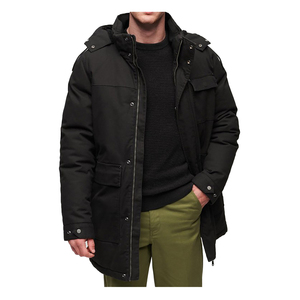 Chaqueta parka larga negra para hombre, cortavientos, abrigo parka de otoño, gruesa, informal, con cremallera, cuello alto, logotipo frontal, rellena de plumón - Product Image 3