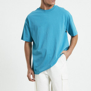 T-shirt cyan premium 100 % coton tricoté épais, style streetwear, directement de l'usine de Sialkot, fabricant mondial de vêtements personnalisés - Product Image 3