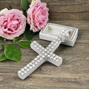 Collar con Cruz de Jesús Minimalista en Oro Blanco Sólido de 10K con Diamantes Cultivados en Laboratorio, Regalo Religioso Cristiano Unisex - Product Image 5