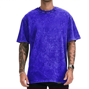 Men's Oversized <b>Tie</b>-Dye Cotton T-Shirt Short Sleeve O-Neck Casual Solid Color Jersey <b>Knitted</b> Blank Design - Product Image 3