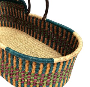 Vintage vertical multi-threaded line accent dark handle seagrass <b>changing</b> <b>basket</b> containing durable rattan <b>changing</b> kid <b>basket</b> - Product Image 4