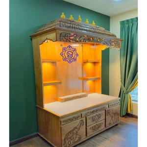 Mandir de Pooja Tallado en Madera de Teca Estilo del Sur de la India, Tallado Profundo de Alta Gama, Templo para el Hogar, Tamaño y Color Personalizables - Product Image 1