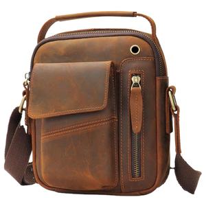 High Quality <b>Men's</b> Genuine Leather Single Vintage Cowhide Brush Color Shoulder <b>Bag</b> Crossbody Chest Tactical Backpack - Product Image 1