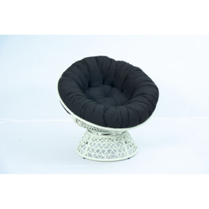 Silla Papasan redonda para interiores/exteriores con cojín de mechones gruesos y base giratoria de ratán - Product Image 1