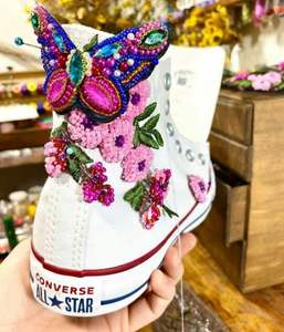 Baskets montantes personnalisables en toile pour femme, ornées de perles rouges, de strass et de paillettes de diamant, chaussures de soirée et de mariée - Product Image 2