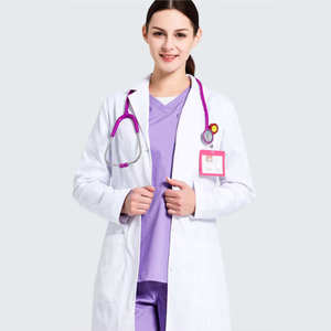 Blouse de laboratoire blanche tissée pour femme, uniforme d'hôpital, blouse de médecin, 3 poches, fermeture à boutons-pression, coton et polyester - Product Image 1