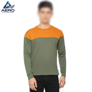 Sweat-shirt en molleton colorblock pour homme, personnalisé, vert olive et jaune moutarde contrastant, col rond, pull décontracté, vente en gros - Product Image 1