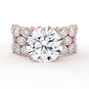 Bague opulente en or jaune large avec diamant rond brillant, mosaïque botanique et grappe de diamants poire et marquise, bijou de déclaration - Product Image 2