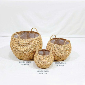 Minimalist Multifunction Set of 3 Woven Water Hyacinth <b>Belly</b> <b>Baskets</b> with Plastic Liner - Product Image 4