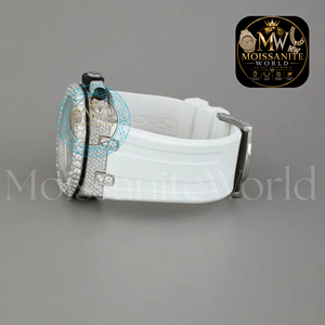 Montre analogique ronde de luxe avec boîtier en acier inoxydable durable et bracelet en silicone blanc, disponible au meilleur prix d'exportation - Product Image 2