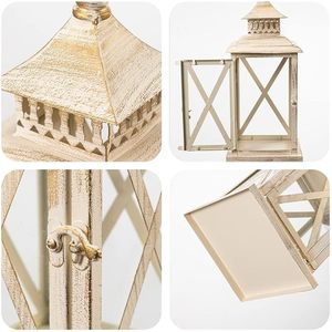 Farol de Metal y Vidrio Blanco Vintage, Farol Colgante Decorativo Estilo Rústico para Decoración del Hogar, Jardín y Bodas - Product Image 2