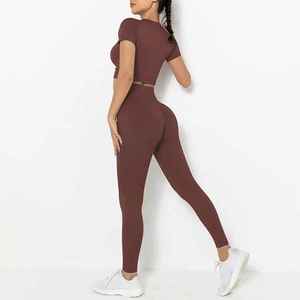 Nuevo Estilo Mono de Lona de Color Liso para Mujer con Cremallera Frontal, Manga Larga, para Fitness, con Bordado y Efecto Push-Up - Product Image 2