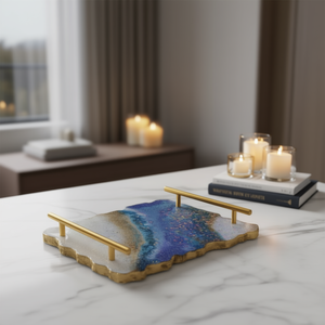 Luxury Handmade <b>Epoxy</b> Resin Serving Tray Ocean-Themed Decorative Tray for Dining Kitchen Coffee <b>Table</b> Gift Purpose - Product Image 3