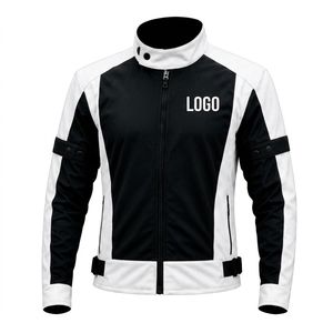 Chaqueta de Cuero Unisex Blanca y Negra con Bloques de Color, Manga Larga, Transpirable, Resistente al Viento, para Todas las Estaciones, Ropa de Motociclismo, Logotipo Personalizado - Product Image 3