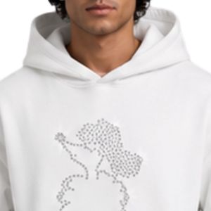 Sweat à capuche blanc en strass pour homme, coupe oversize, en polaire, avec logo personnalisé, streetwear, épais, décontracté, hiver, mode - Product Image 5