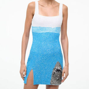 Robe mini personnalisée de haute qualité, faite à la main, avec des paillettes, des perles, des plumes, des broderies, sexy, sans manches, vintage, pour soirée en club - Product Image 1