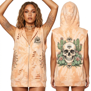 เสื้อฮู้ดซิปสีชมพูพิมพ์ลายไทได ผ้าฟลีซหนา 400GSM ลายกราฟิกหัวกะโหลกโครเมียม สไตล์ Y2K สตรีทแวร์ โอเวอร์ไซส์ เสื้อคลุมตัวนอก - Product Image 6