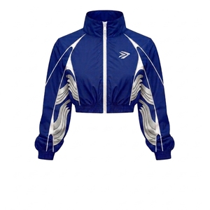 Ensemble veste coupe-vent et short multicolores pour femmes, manches longues, polyester tricoté, logo personnalisé, vêtements de sport pour femmes, ensembles respirants - Product Image 1