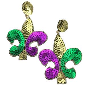 Boucles d'oreilles pendantes brodées à la main en perles de rocaille de luxe Mardi Gras pour femmes et filles - Product Image 5