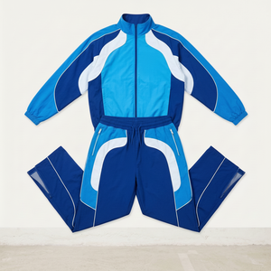 Conjunto Deportivo Unisex Azul con Bloques de Color, Cierre de Cremallera en Manga Larga, Diseño Deportivo Transpirable para Adultos, Ropa de Otoño - Product Image 1