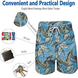 Short de bain pour homme en polyester/coton extensible à imprimé tortue, séchage rapide, avec cordon de serrage, décontracté, pour la plage, motif bleu, taille mi-haute - Product Image 3