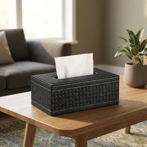 Leather Tissue Box With <b>Black</b> Pattern Premium Hotel Tissue Holder for Hotels Resorts Offices and Hospitality Spaces - Product Image 4