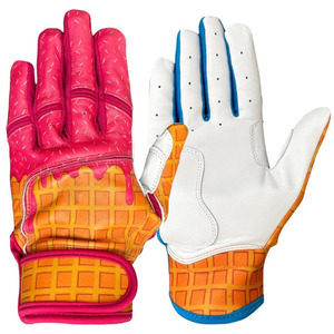 Pink Blue Leather Batting Gloves With <b>Waffle</b> <b>Cone</b> Design Hook Loop Closure Unisex Adult Training Gloves - Product Image 5